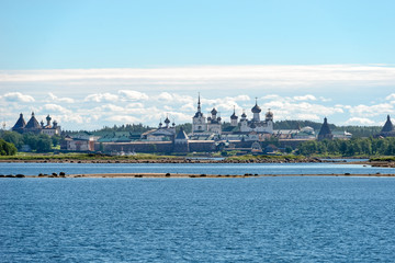Fototapeta na wymiar View on Solovetsky Monastery from the Bay of well-being, Russia. Solovetsky Monastery is on the UNESCO's World Heritage List. Solovki Islands, Arkhangelsk region, White Sea.