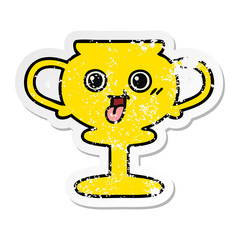 distressed sticker of a cute cartoon trophy