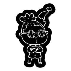 cartoon icon of a woman wearing spectacles wearing santa hat