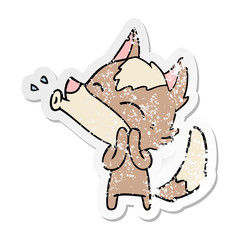 distressed sticker of a howling wolf cartoon