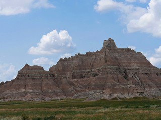 Medium close up of an amazing display of eroded buttes, pinnacles and rock formations at the Badlands National Park in South Dakota.