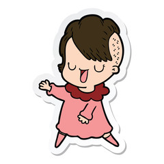 sticker of a cute cartoon girl with hipster haircut