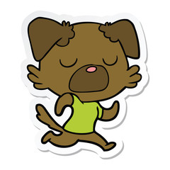 sticker of a cartoon dog jogging