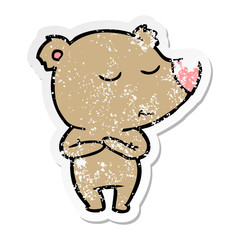 distressed sticker of a happy cartoon bear