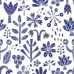 Scandinavian floral seamless pattern with spring flower. Vintage flowers illustration. Template for fashion prints.