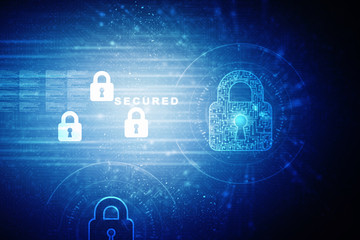 2d illustration Safety concept: Closed Padlock on digital background