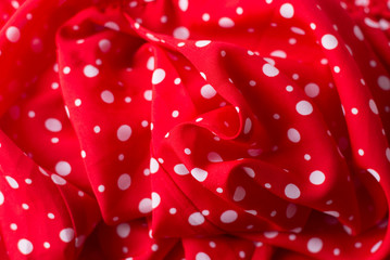 red fabric texture closeup, useful for background.Polka dot on red canvas cotton texture