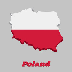 Fototapeta premium 3d Map outline and flag of Poland, A horizontal bicolour of white and red.