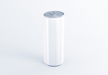 Aluminum white can mockup isolated on white background. 250ml white aluminum soda can mock up.