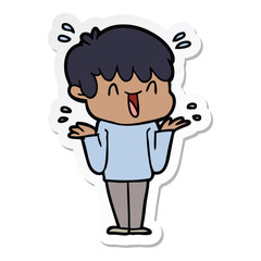 sticker of a cartoon laughing boy
