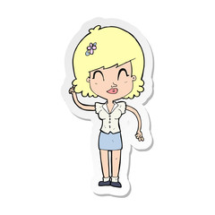 sticker of a cartoon pretty woman with idea
