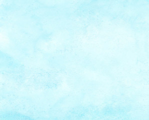 Paper textured creative aquarelle paint light sky blue color hand drawn frame illustration. Grungy ink canvas for vintage text design, card, template. Wet effect turquoise shades watercolor background