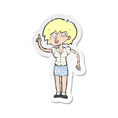 retro distressed sticker of a cartoon woman with question
