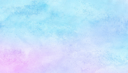 Grungy ink colors wet effect canvas aquarelle background. Fantasy smooth pastel light pink, purple and blue shades watercolor paper textured illustration for creative design, vintage card, templates