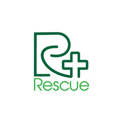 letter r plus medical line logo vector