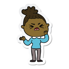 sticker of a cartoon angry woman