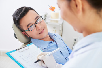 Patient at consultation at dental clinic