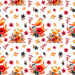 Fototapeta premium field flower card with birds