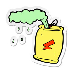 sticker of a cartoon fizzing soda can