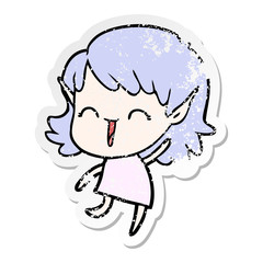 distressed sticker of a cartoon elf girl