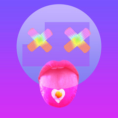 collage face representation, textured with pop minimal pastel background