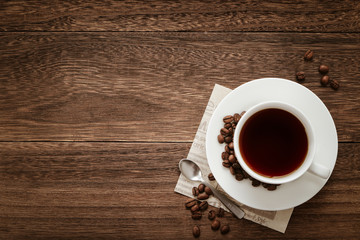 コーヒーと木目背景