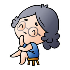 gradient cartoon of a cute kawaii lady