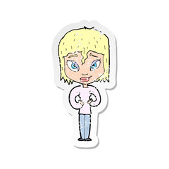 retro distressed sticker of a cartoon satisfied woman