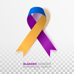 Bladder Cancer Awareness Month. Marigold And Blue And Purple Color Ribbon Isolated On Transparent Background. Vector Design Template For Poster.