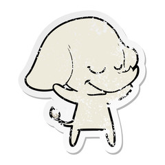 distressed sticker of a cartoon smiling elephant