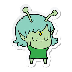 sticker of a cartoon alien girl