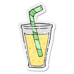 distressed sticker of a cartoon fizzy drink