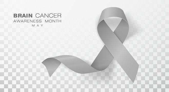 Brain Cancer Awareness Month. Grey Color Ribbon Isolated On Transparent Background. Vector Design Template For Poster.