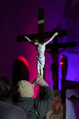 Cross in the church during the cross path