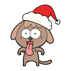 cute line drawing of a dog wearing santa hat