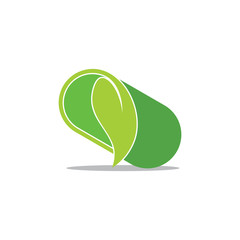 capsule leaf shape monogram natural medicine symbol logo vector