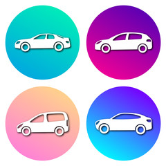 Four white cars in circle with modern gradient