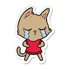 Obraz na płótnie Canvas sticker of a crying cartoon cat