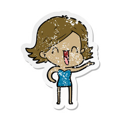 distressed sticker of a cartoon happy woman