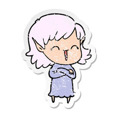 Fototapeta premium distressed sticker of a cartoon elf girl