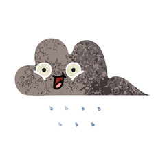 retro illustration style cartoon storm rain cloud