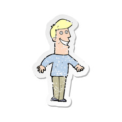 retro distressed sticker of a cartoon grinning man