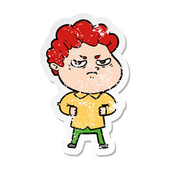 distressed sticker of a cartoon angry man