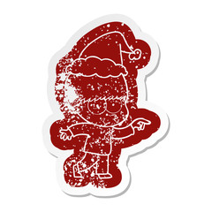 nervous cartoon distressed sticker of a boy wearing santa hat