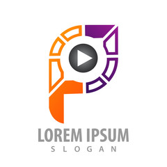 Initial letter P with media play logo concept design. Symbol graphic template element vector