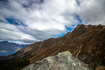 View from Ben Lomond Saddle to summit and Lake Wakatipu, New Zealand