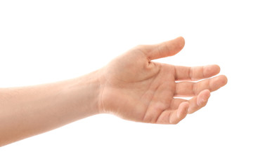 Male hand on white background