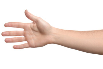 Male hand on white background