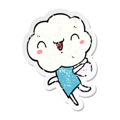 distressed sticker of a cute cartoon cloud head creature