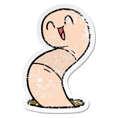 distressed sticker of a cartoon happy worm
